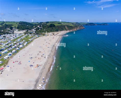 Aerial View Of Pentewan Sands Beach In Cornwall Stock Photo Alamy