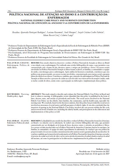 Política Nacional De Atenção Ao Idoso E A Contribuição Da Enfermagem