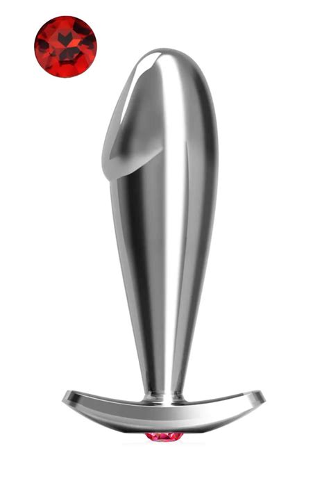 Feel Shop Sadece Hisset Paslanmaz Çelik Dildo Kırmızı Yuvarlak Mücevher Taşlı Pürüzsüz Silver