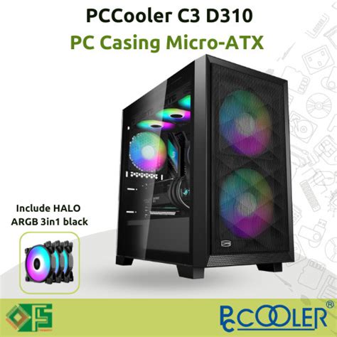 Jual Pccooler C3 D310 PC Casing M ATX Tempered Glass Inc Fan Halo 3in1