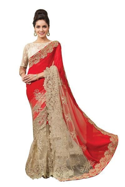 Designer Red Partywear Bridal Wedding Sarees With Heavy Embroidery Work