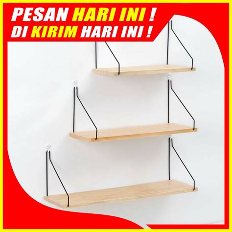 Jual H11 Rak Tempel Dinding Ambalan Kayu Besi Aesthetic Tanpa Bor