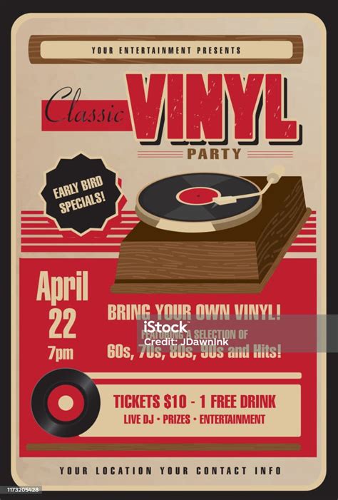 Rétro Classic Vinyl Music Party Invitation Affiche Modèle Avec Lecteur De Disques Et Des