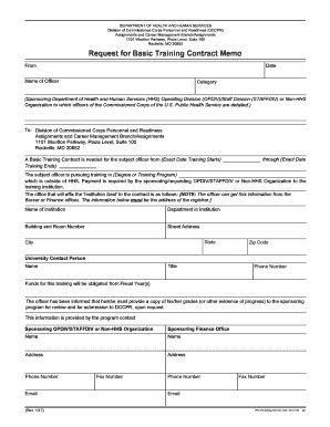 Fillable Online Hhs Form Phs Request For Basic Training Contract Memo