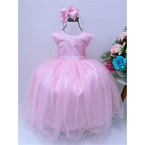 Vestido Infantil Damas de Honra Longo Rosa Pérolas Shopee Brasil