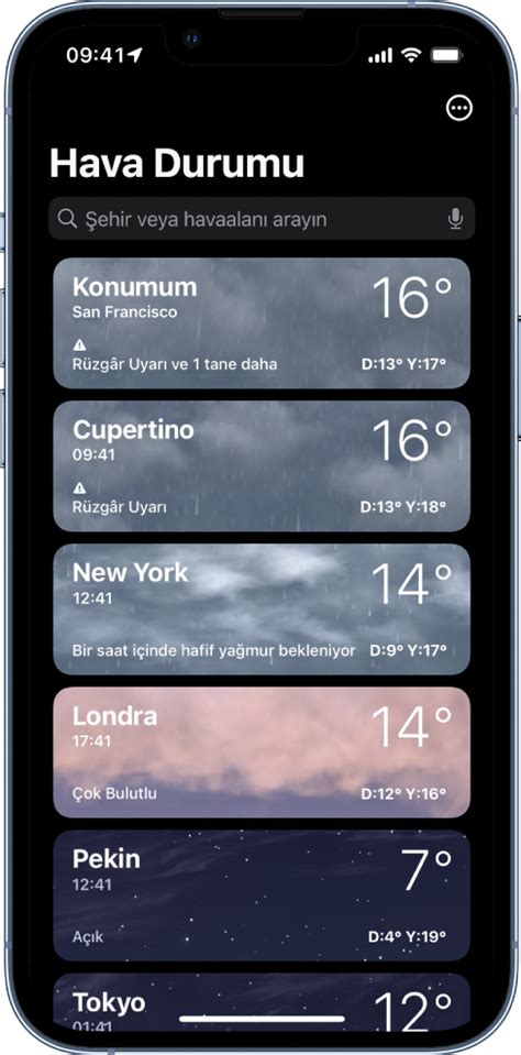 iPhoneda diğer konumlardaki hava durumuna bakma Apple Destek TR