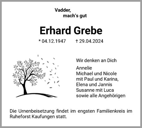 Traueranzeigen Von Erhard Grebe Trauer Hna De