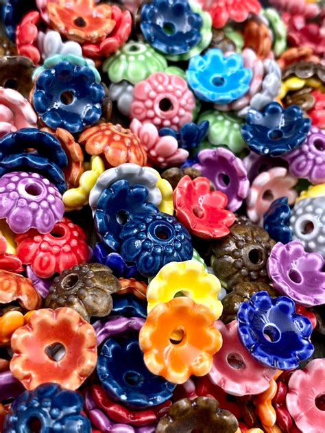 Ceramic Flower Shape Spacers Bead Caps Multicolor Porcelain Etsy