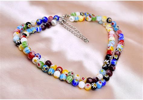 Korean Version Of Glass Beads Beaded Necklace Colorful Etsy