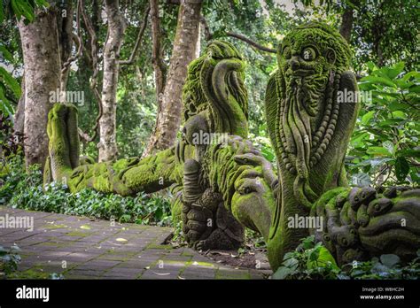 Stone Sculptures In Sacred Monkey Forest Sanctuary Ubud Bali Indonesia