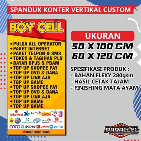 Jual SPANDUK KONTER CUSTOM BANNER KONTER CUSTOM SPANDUK COUNTER PULSA