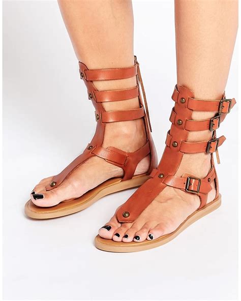 Aldo Livy Tan Leather Gladiator Flat Sandals In Brown Lyst