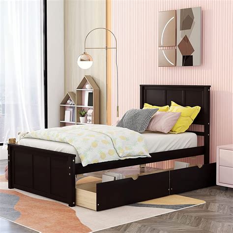 Bed Frame Wih Drawers, Wood Kids Plaform Frame Size Bed Wih Sorage ...