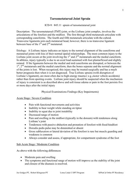 Tarsometatarsal Joint Sprain - DocsLib