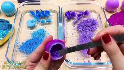 Purple Vs Blue Mixing Makeup Eyeshadow Into Clear Slime Special