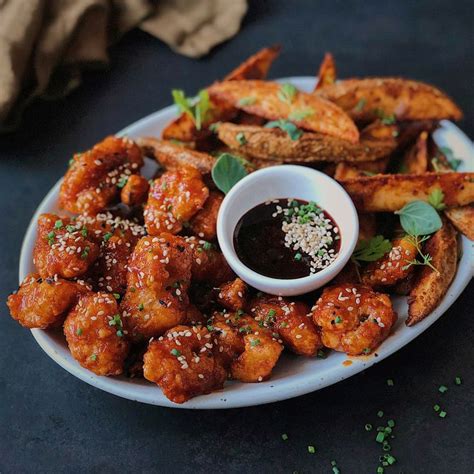 Sweet Spicy Crunchy Chicken With Gochugaru Potato Wedges Sweet And