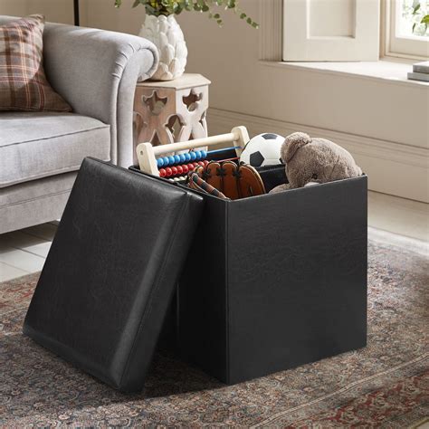 Vanber Black Folding Storage Ottoman Bench, Wood Frame, Footrest and ...