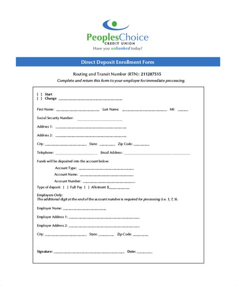 sample social security direct deposit forms   ms word