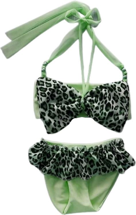 Maat 56 Bikini Zwemkleding NEON Groen Tijgerprint Strik Badkleding Baby