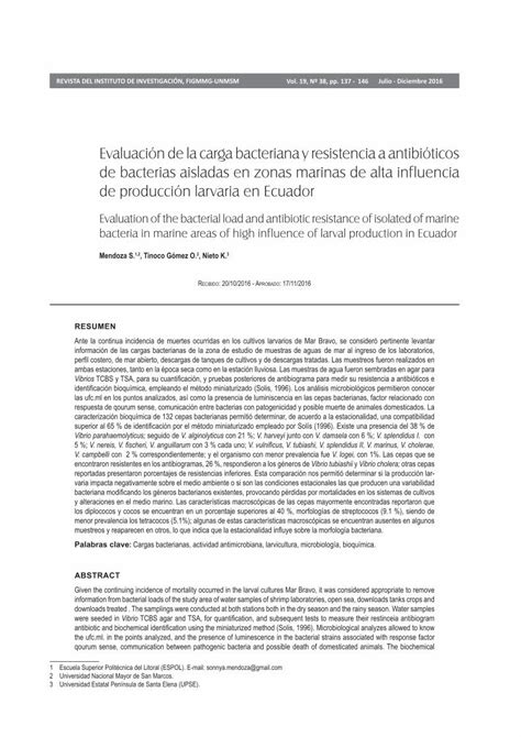 PDF Evaluación de la carga bacteriana y resistencia a antibióticos de