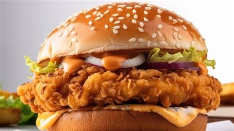 Premium AI Image Rispy Cheesy Chicken Patty Burger