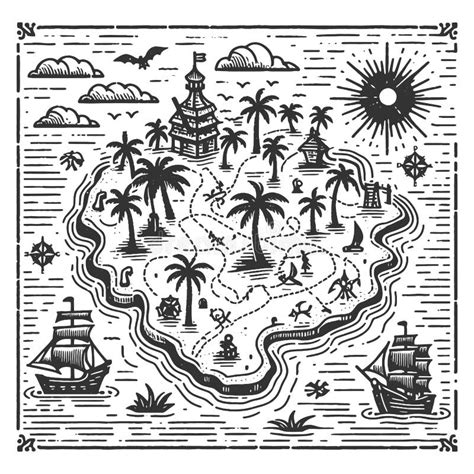 Pirate Treasure Map with Sailing Ships Vector Stock Vector ...