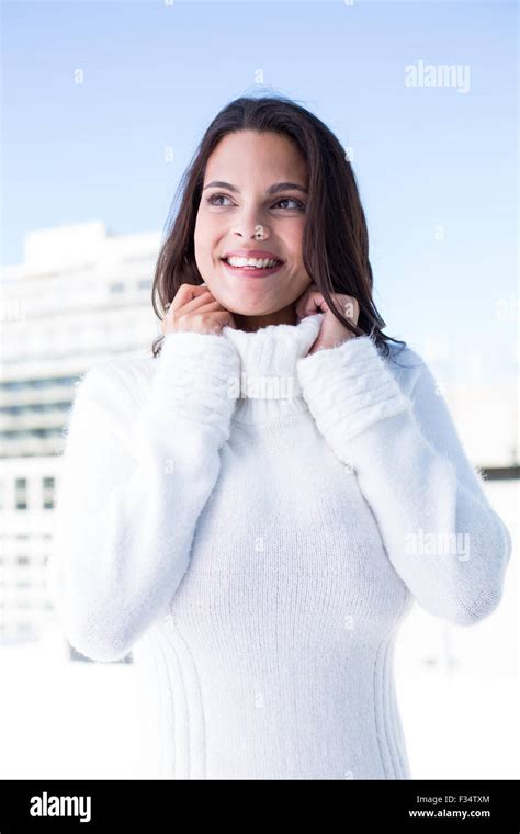 Happy Pretty Brunette Standing Stock Photo Alamy