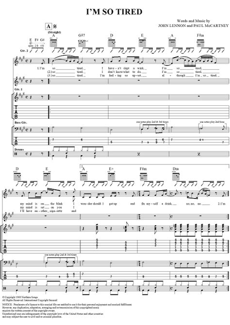 Im So Tired Sheet Music By The Beatles For Guitar Tab Vocal Chords