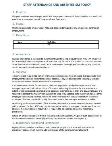 Free 10 Employee Attendance Policy Samples In Pdf Ms Word