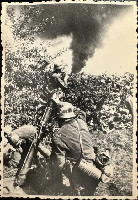 GERMAN PHOTO WW2 ARCHIVE WEHRMACHT En ACTION Av MORTIER 10 Cm