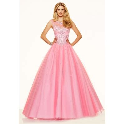 Ball Gown Illusion Neckline Open Back Corset Light Pink Tulle Beaded