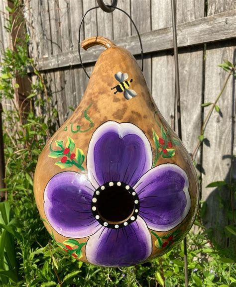 Natural Birdhouse Gourd Handpainted With Flower Etsy In 2023 Hand