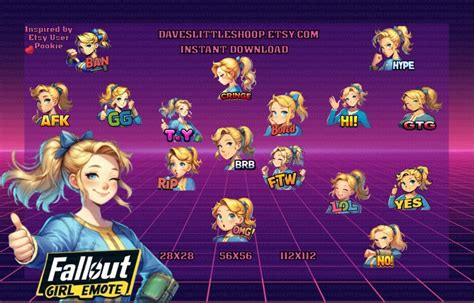 Fallout Vault Girl Emote 16 Pack Beautiful Emote Pretty Emote Streamer