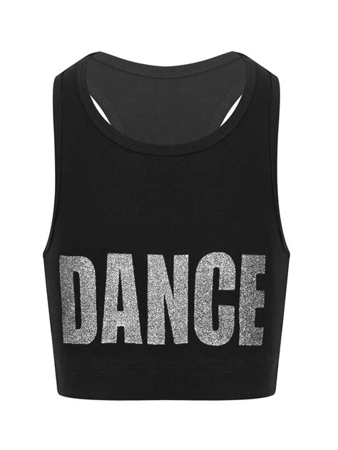 Aislor Kids Girls Sleeveless Dance Crop Top Glittery Jazz Hip Hop Dance