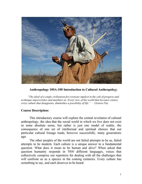 Anthro Syllabus Anthropology A Introduction To