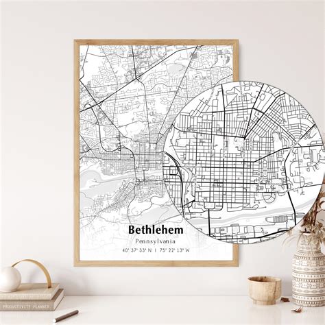 Map of Bethlehem Digital File, Modern City Map, Bethlehem Printable Map ...