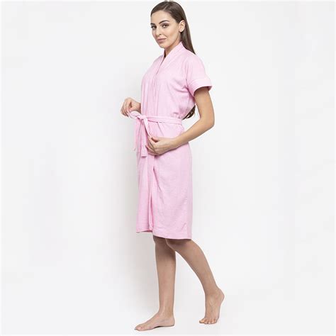 Buy Secret Wish Women S Solid Cotton Bathrobe Pink Free Size Online