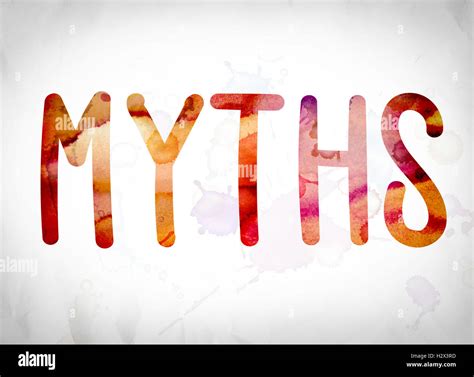 The Word Myths Written In Watercolor Washes Over A White Paper