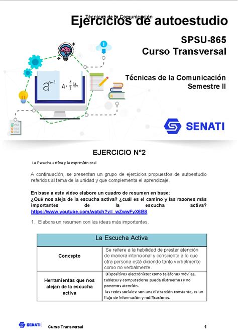 Ejercicio T C A Cnicas De La Comunicaci C B N La Escucha