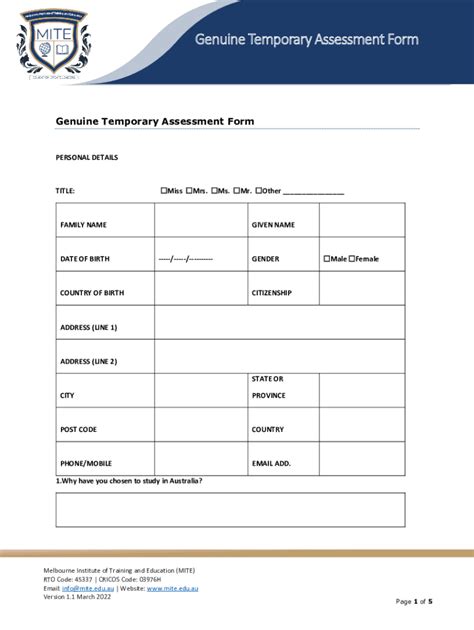 Fillable Online Genuine Temporary Assessment Form Fax Email Print