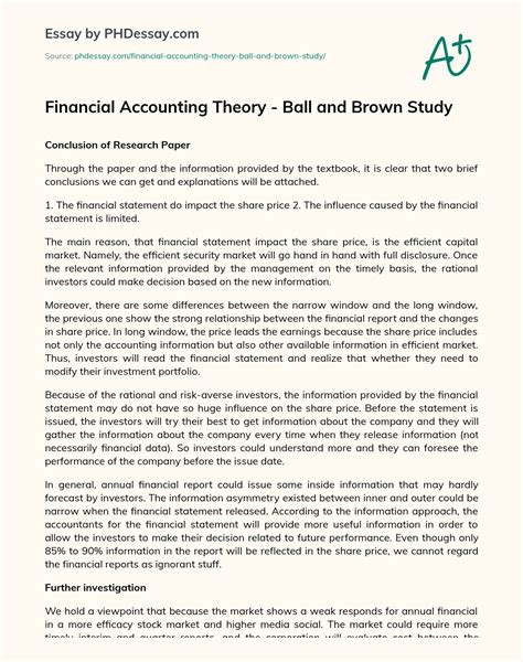 Financial Accounting Theory Ball And Brown Study Summary Example