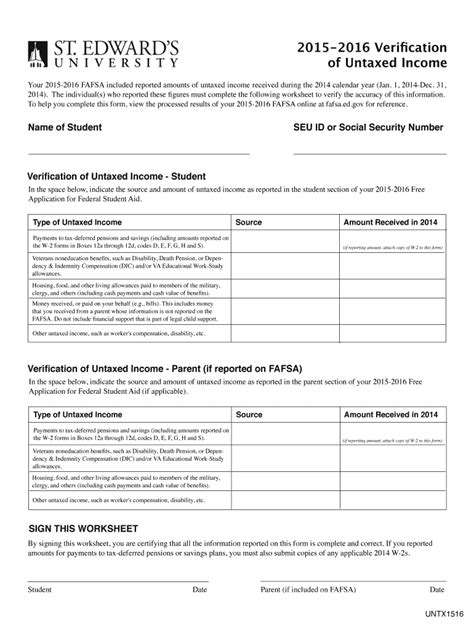 Fillable Online Think Stedwards 2015 2016 Untaxed Income Think St