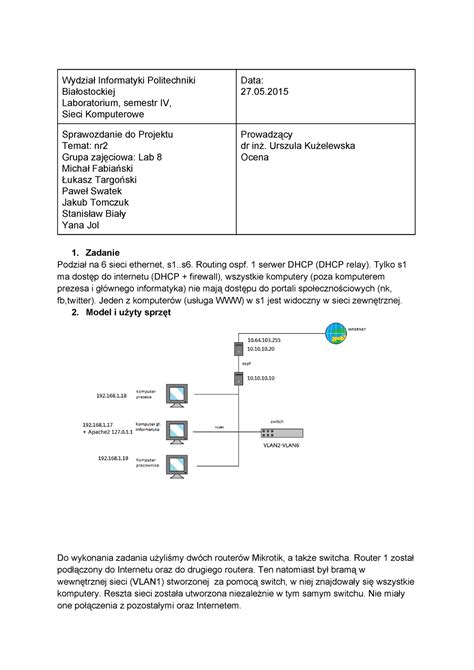 Sprawozdanie Z Projektu Informatyki Politechniki Laboratorium