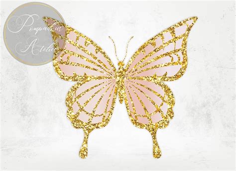 Paquete De Imágenes De Mariposas De Oro Rosa Y Oro Glitter Etsy México