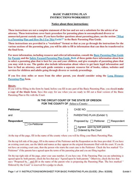 49 Free Parenting Plan And Custody Agreement Templates