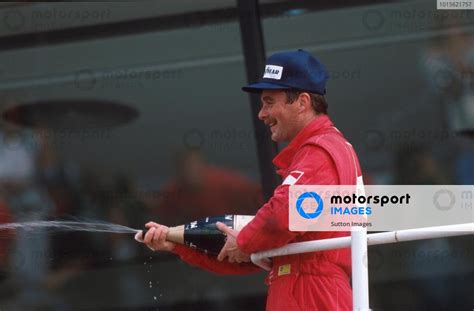 Second Place Nigel Mansell Gbr Ferrari Sprays The Champagne On