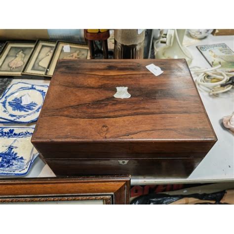 Stationary Oak Box With Mother Of Pearl Inlay To Top And Comes With