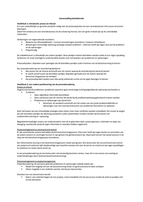 Samenvatting Procesmanagement Samenvatting Beleidskunde Hoofdstuk 1