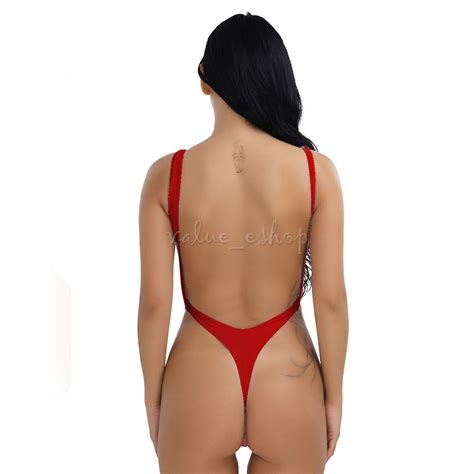 Women One Piece High Cut Thong Leotard Bikini Swimsuit Swimwear