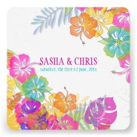 PixDezines Hot Pink Orange Hibiscus Monstera Invitation Zazzle Wedding Invitations Usa Pink